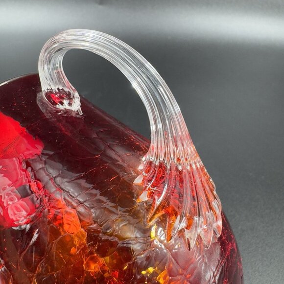 1960s Crackle Glass Small Pitcher Creamer Amberina UV Glowing Glass Clear Handle - Picture 8 of 13